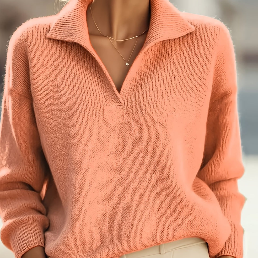 Rilena – Polo a V in Maglia Ribbattuta Maglione