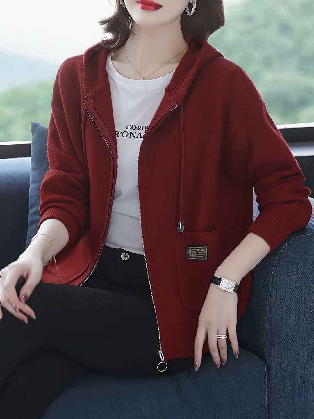 Rilena – Cappuccio con Coulisse in Maglia di Viscosa Cardigan
