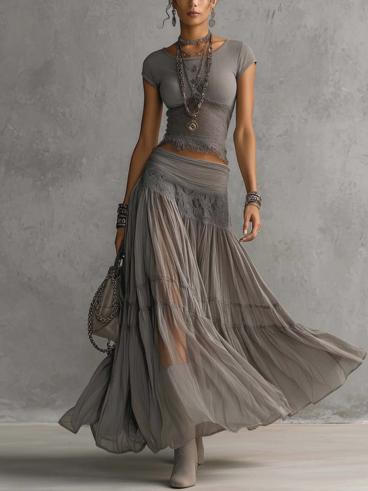 Nimara – Plissettato in Chiffon Completo con Gonna Maxi