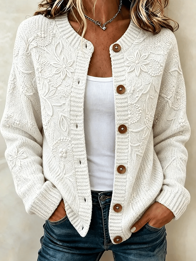 Solira – Stampa a Foglia d'Acero, Maglia Fine, Cardigan