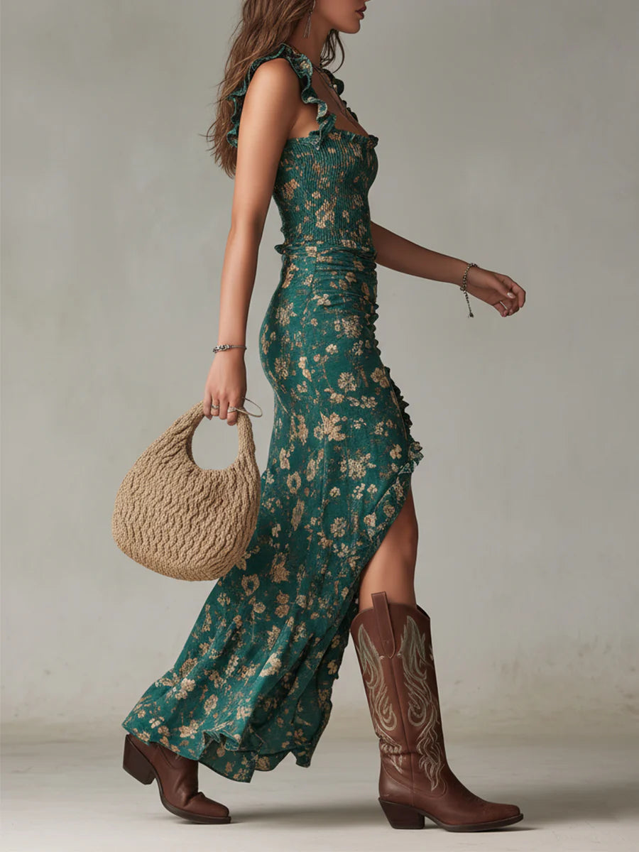 Ilyara – Con Spacco Laterale in Fantasia Floreale Abito