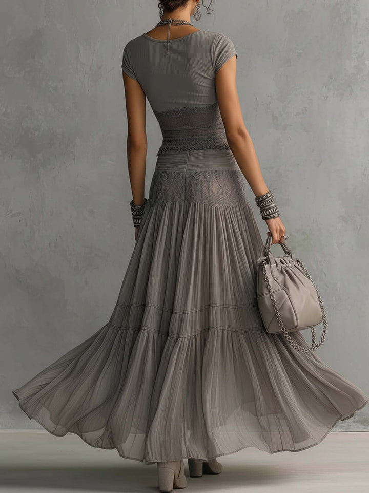 Nimara – Plissettato in Chiffon Completo con Gonna Maxi