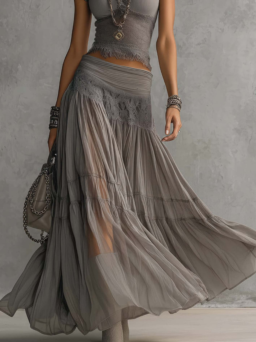 Nimara – Plissettato in Chiffon Completo con Gonna Maxi