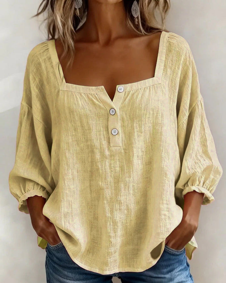 Sivara – Scollatura Quadrata in Cotone-Lino, Blusa