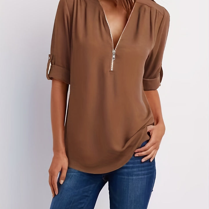 Nivara – Con Zip e Collo a V in Tessuto, Blusa