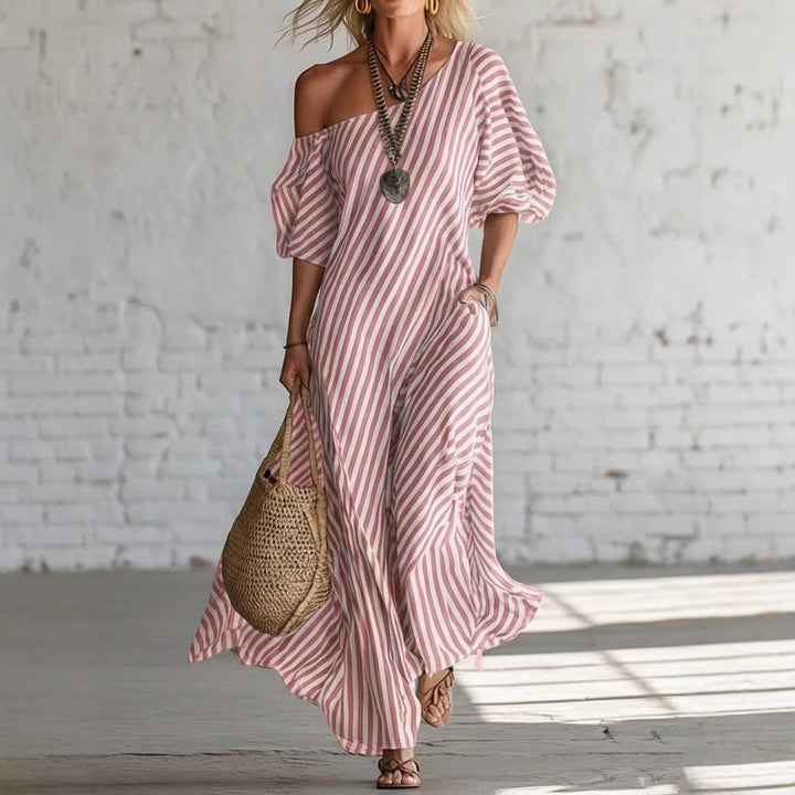 Avyra - Spalle Scoperte a Strisce, Abito Maxi