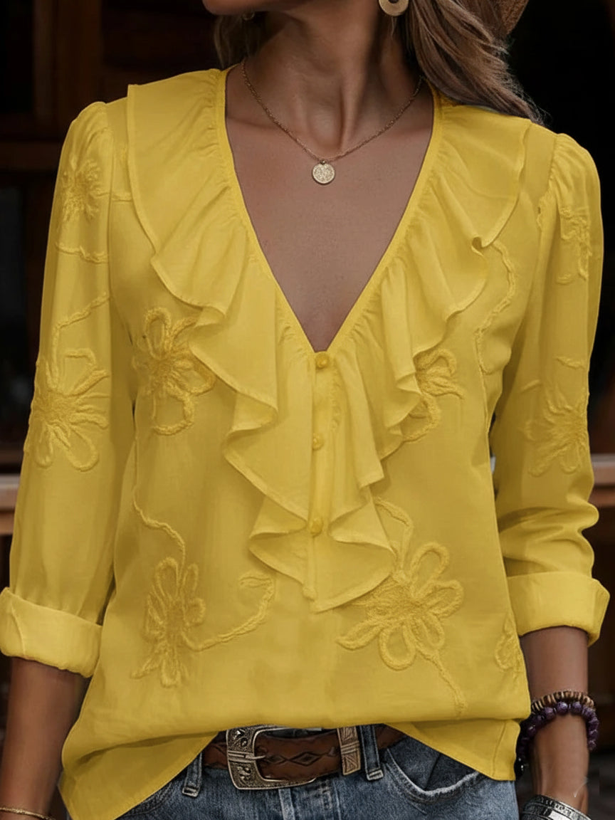 Virela – Ricamata con Motivo Floreale, Cotone, Camicia