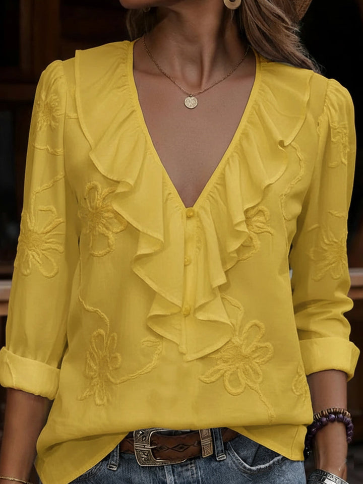 Virela – Ricamata con Motivo Floreale, Cotone, Camicia
