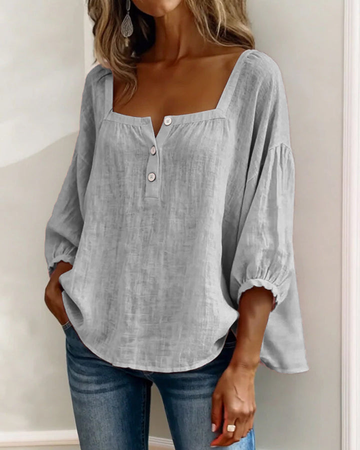 Sivara – Scollatura Quadrata in Cotone-Lino, Blusa