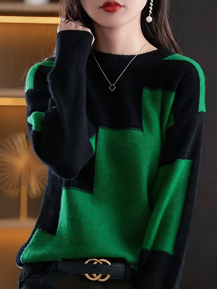 Novira – A Blocchi di Colore in Maglia, Maglione a Collo Alto