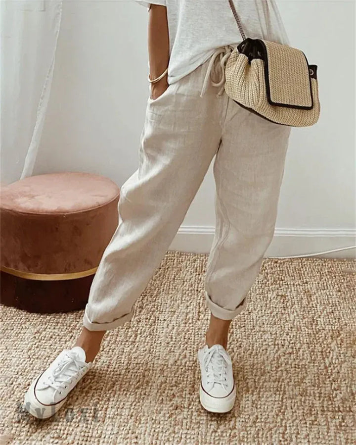Mevra – Pantaloni a Gamba Dritta in Lino-Cotone