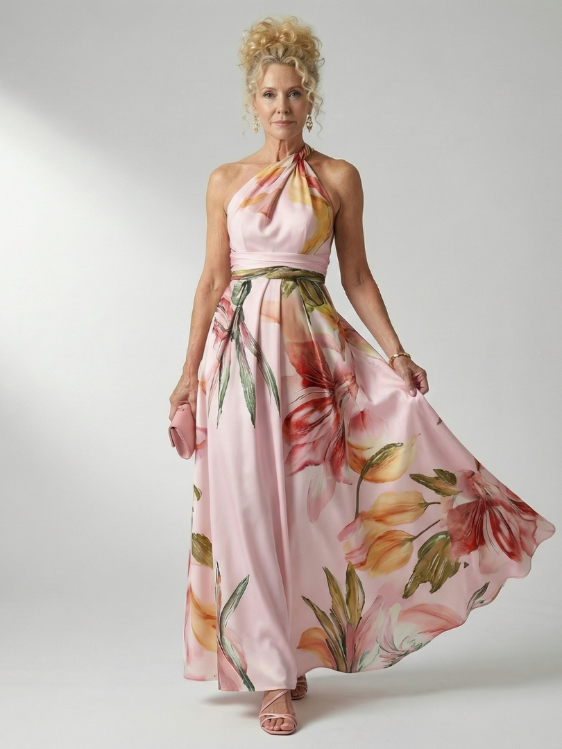 Mevara – Scollo All'Americana e Stampa Floreale, Abito Maxi