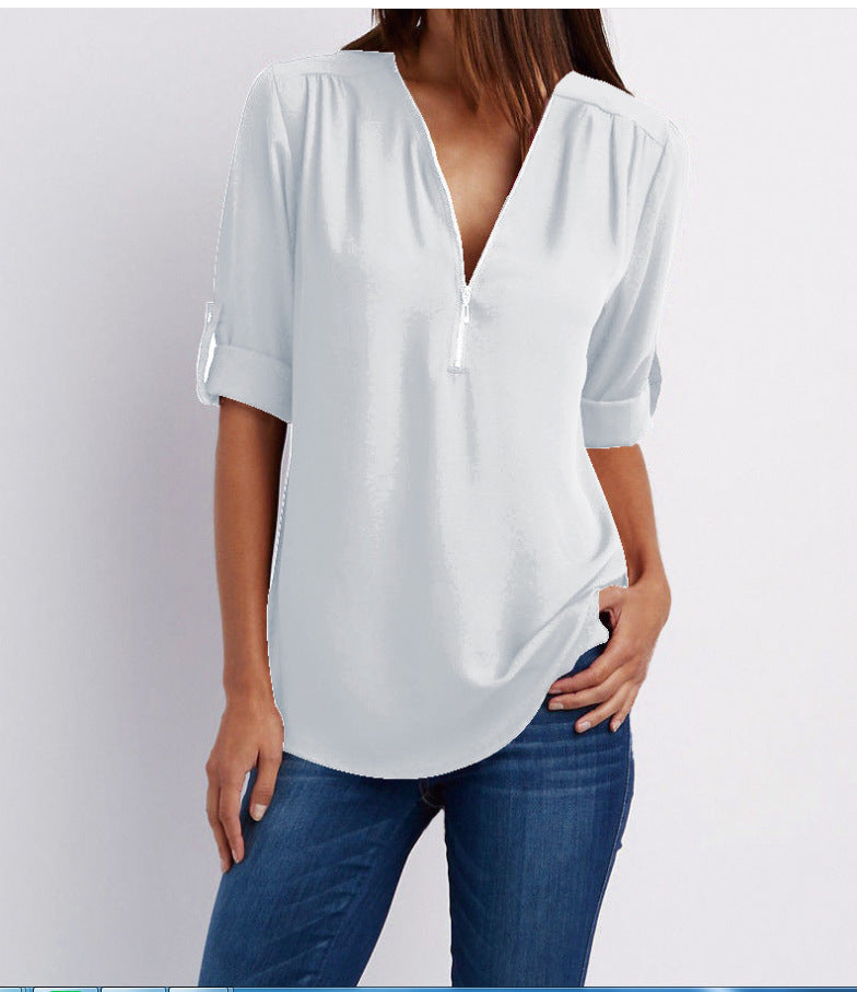 Nivara – Con Zip e Collo a V in Tessuto, Blusa