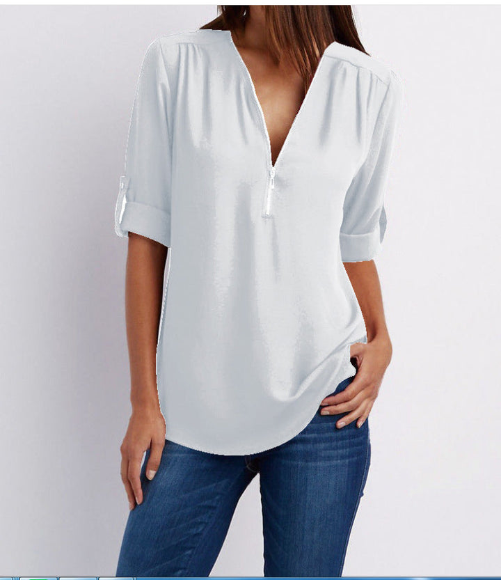 Nivara – Con Zip e Collo a V in Tessuto, Blusa
