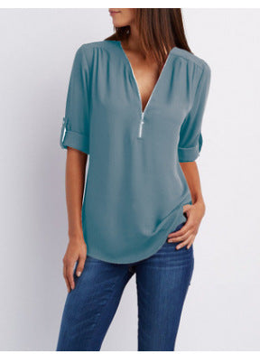 Nivara – Con Zip e Collo a V in Tessuto, Blusa