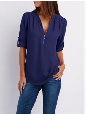 Nivara – Con Zip e Collo a V in Tessuto, Blusa