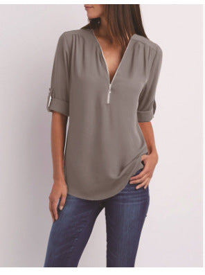 Nivara – Con Zip e Collo a V in Tessuto, Blusa