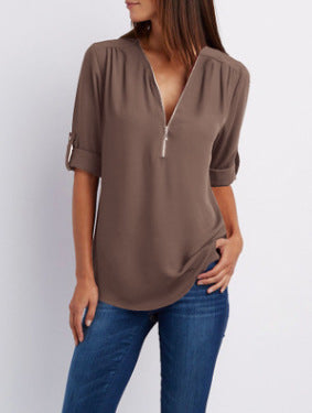 Nivara – Con Zip e Collo a V in Tessuto, Blusa