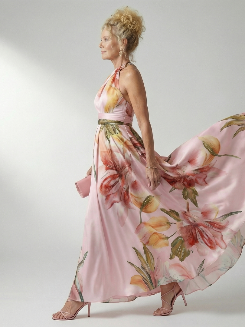 Mevara – Scollo All'Americana e Stampa Floreale, Abito Maxi