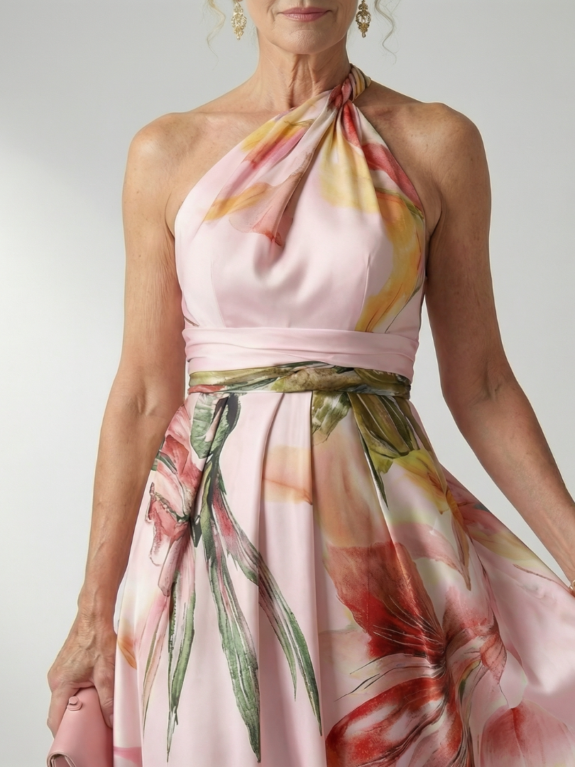 Mevara – Scollo All'Americana e Stampa Floreale, Abito Maxi