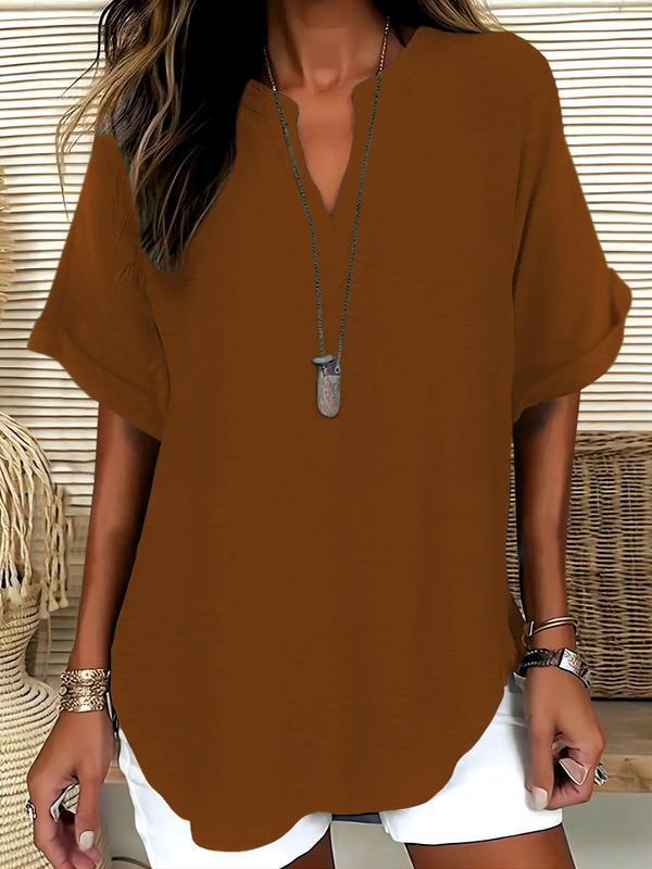 Arlise – Collo a V in Tessuto Piano, Blusa