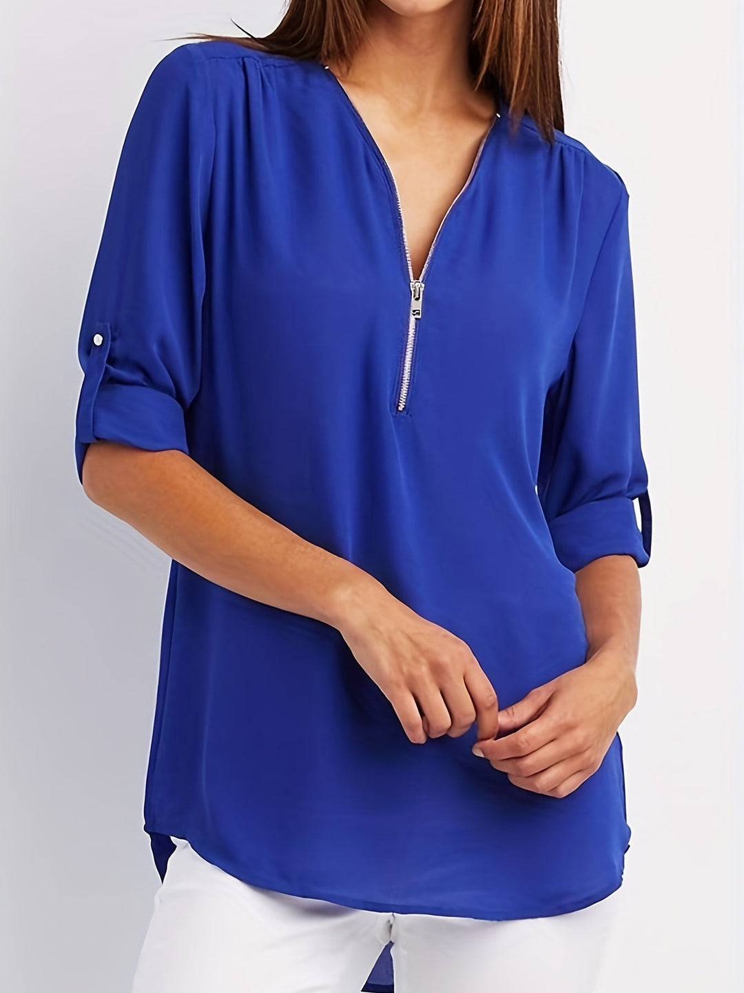 Nivara – Con Zip e Collo a V in Tessuto, Blusa