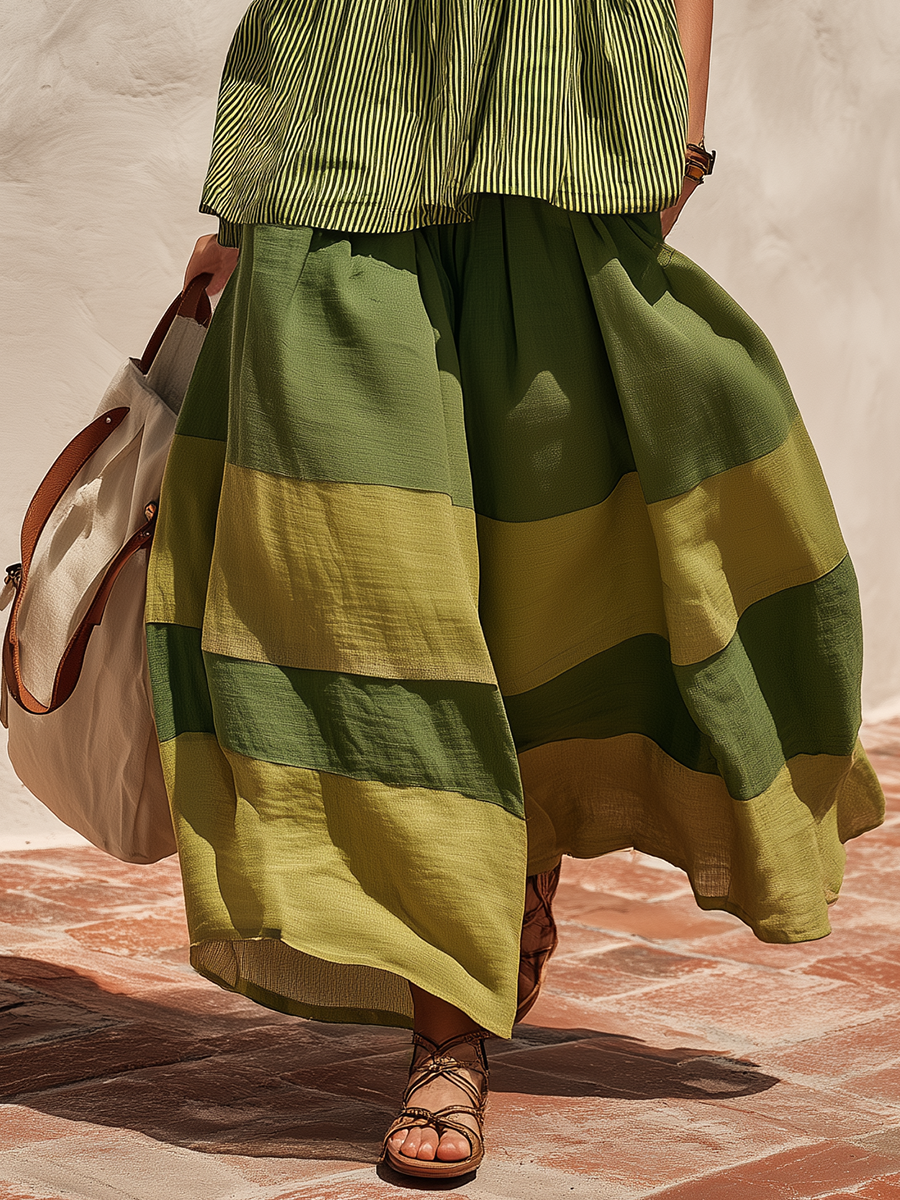 Navira – A Blocchi di Colore in Cotone-Lino Set di Pantaloni a Gamba Larga