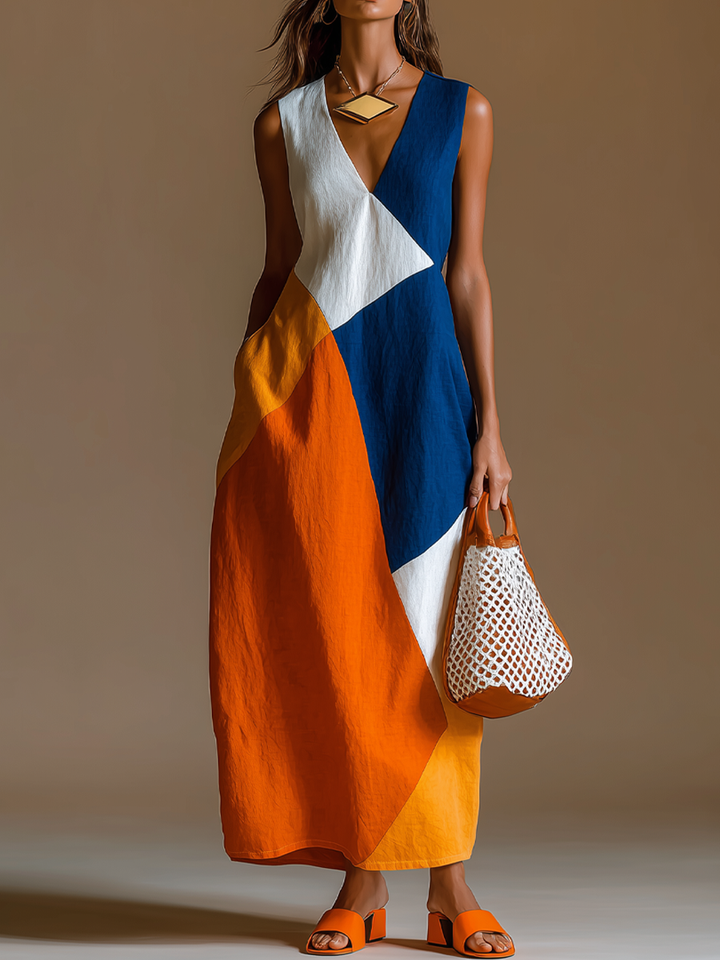 Navira – A Blocchi di Colore in Patchwork Abito Maxi