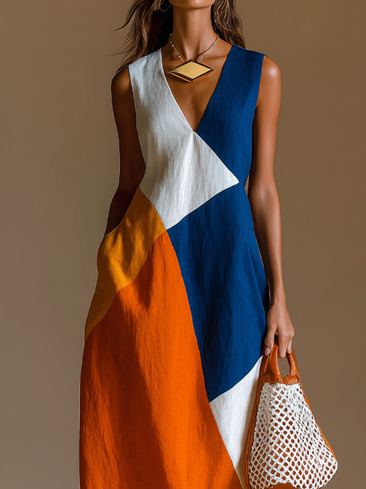 Navira – A Blocchi di Colore in Patchwork Abito Maxi