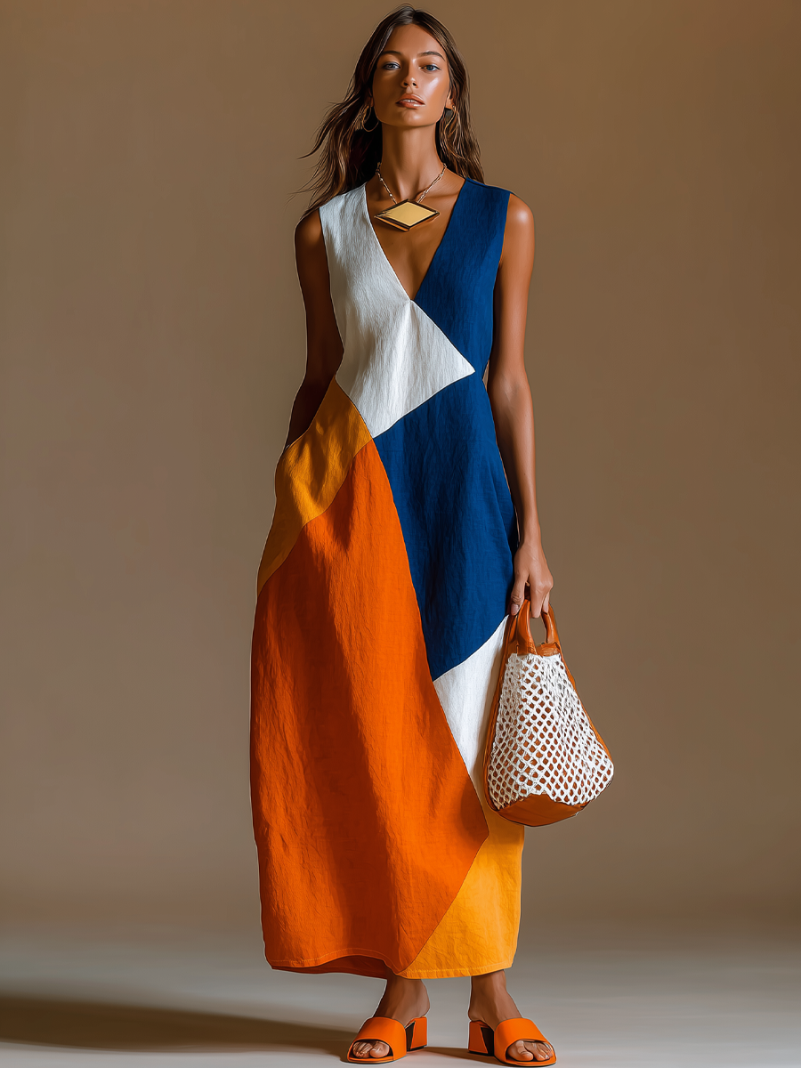 Navira – A Blocchi di Colore in Patchwork Abito Maxi