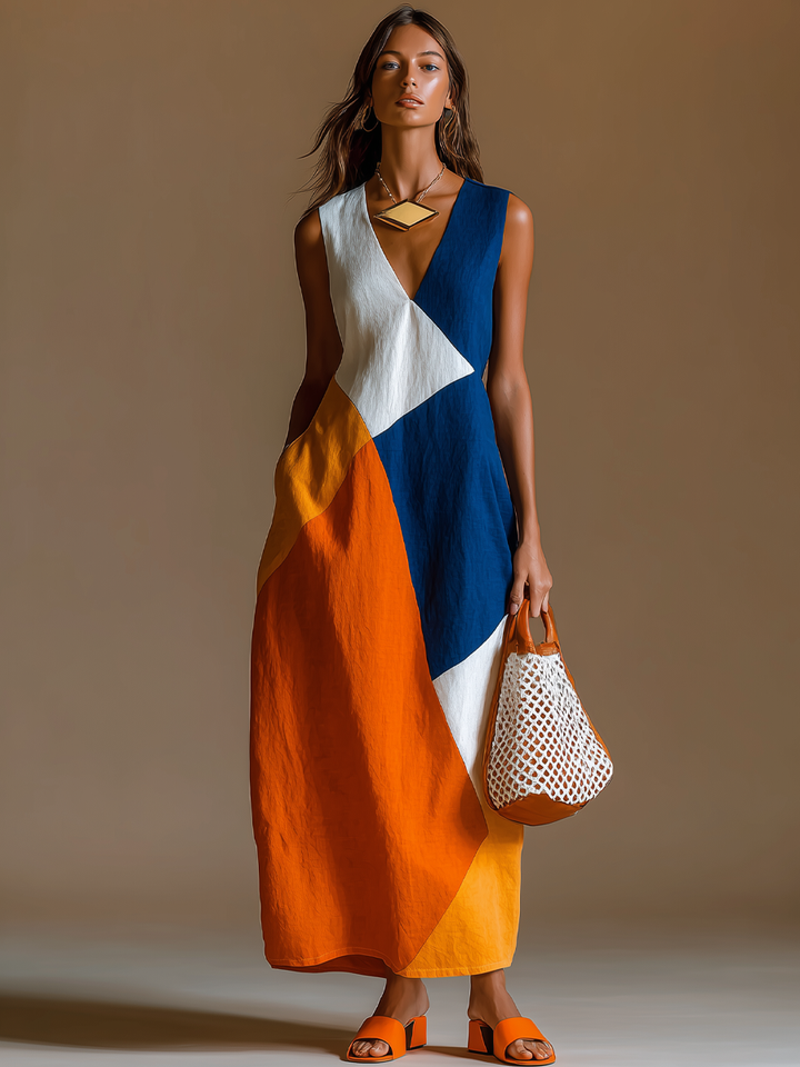 Navira – A Blocchi di Colore in Patchwork Abito Maxi