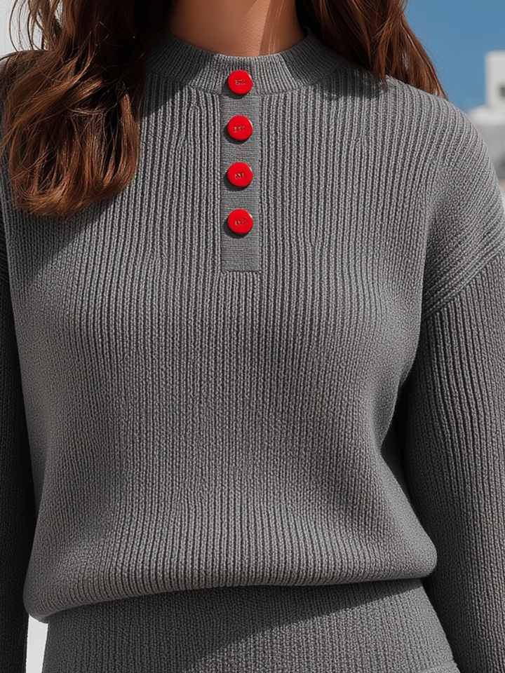 Novine – Bordo a Contrasto, A Coste, Completo in Maglia con Gonna