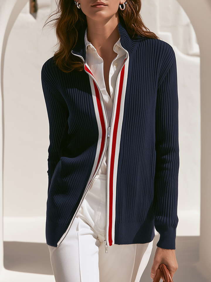 Zevira – Bordo a Righe in Maglia a Coste Cardigan