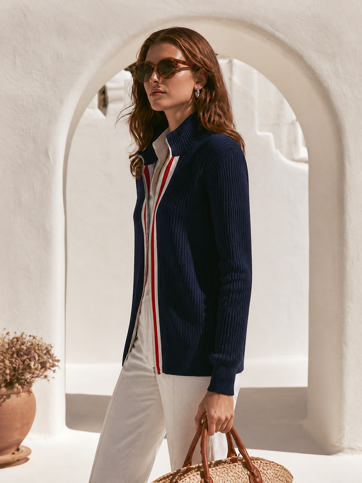 Zevira – Bordo a Righe in Maglia a Coste Cardigan