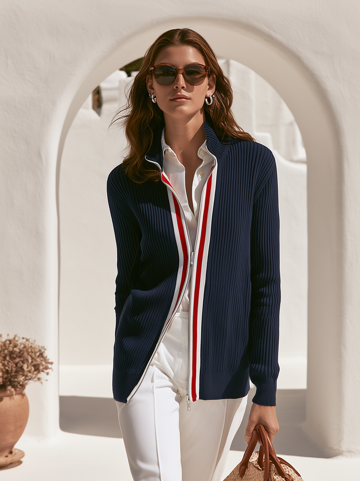 Zevira – Bordo a Righe in Maglia a Coste Cardigan