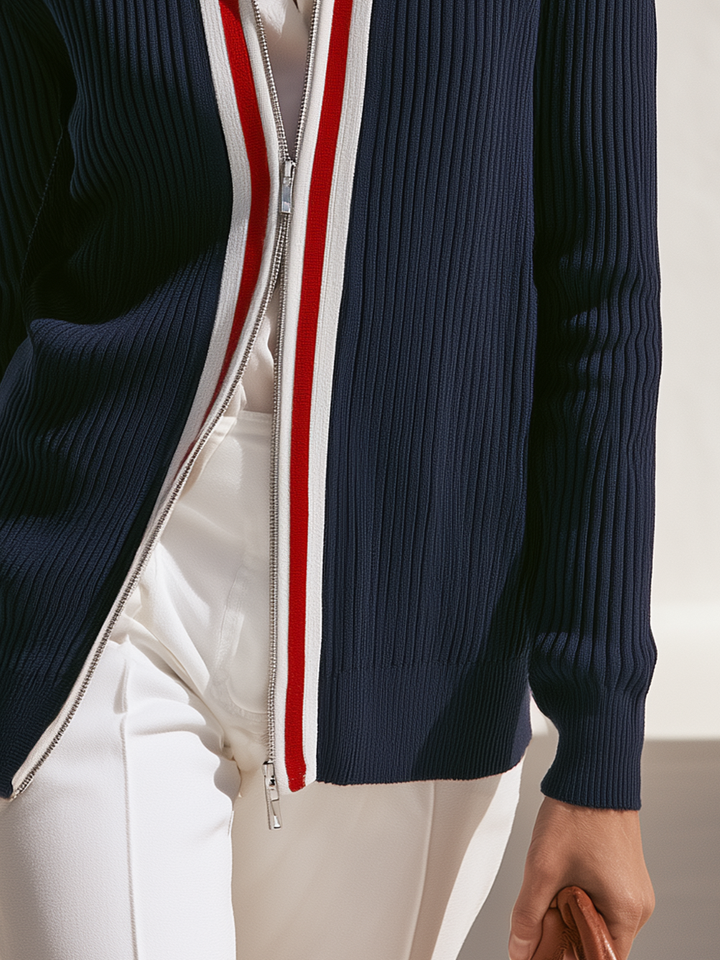 Zevira – Bordo a Righe in Maglia a Coste Cardigan
