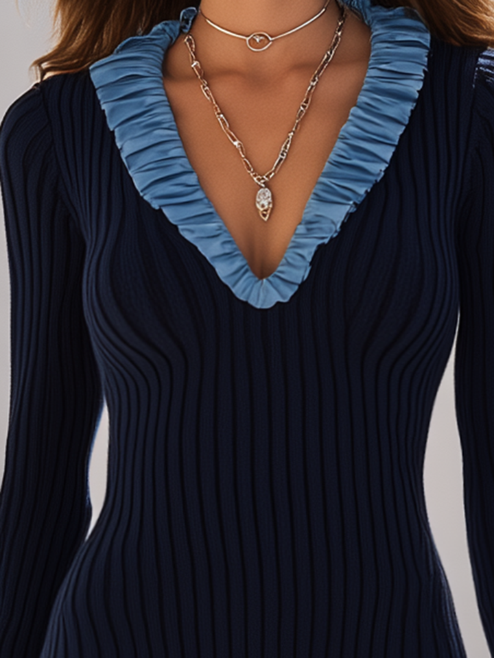 Rivaya – Con Rouches in Maglia a Coste, Abito Midi