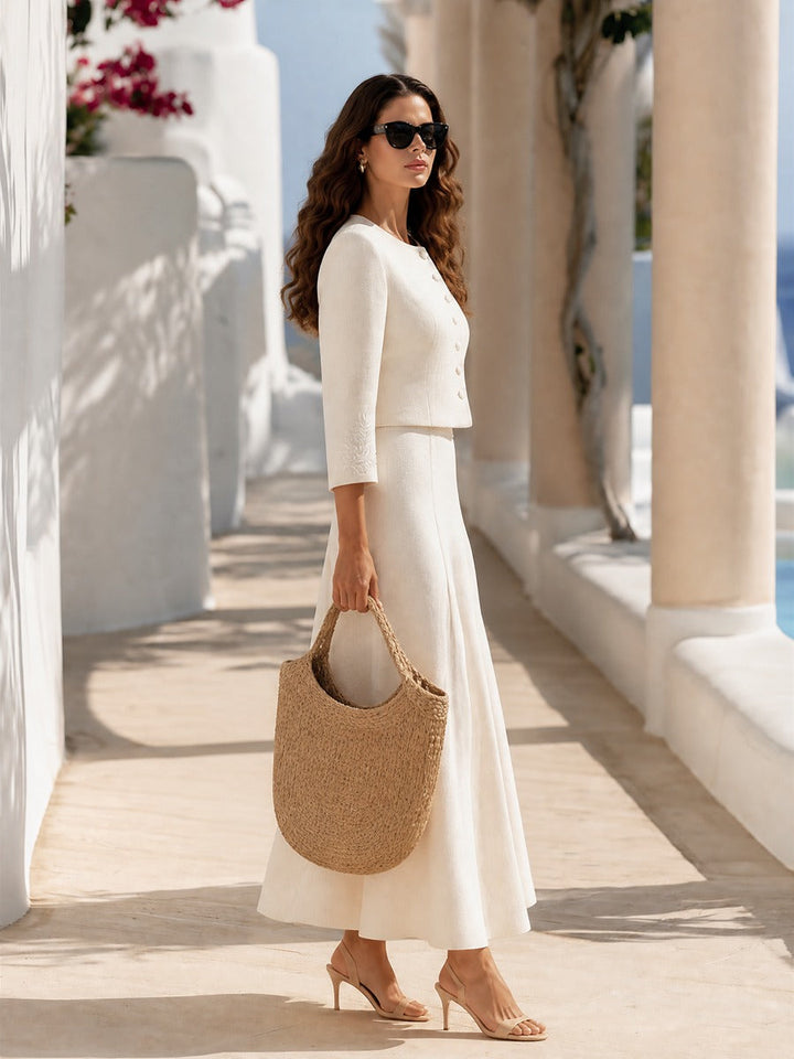 Jovena – Ricamato in Tweed Completo con Gonna