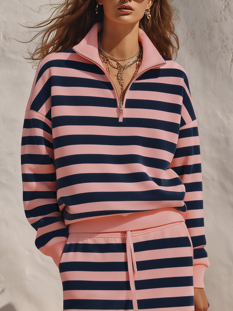 Kivara – Collo Alto e Mezza Zip in Cotone Completo con Gonna