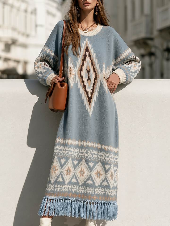 Ilyra – Maxi in Maglia Jacquard Fair Isle Abito