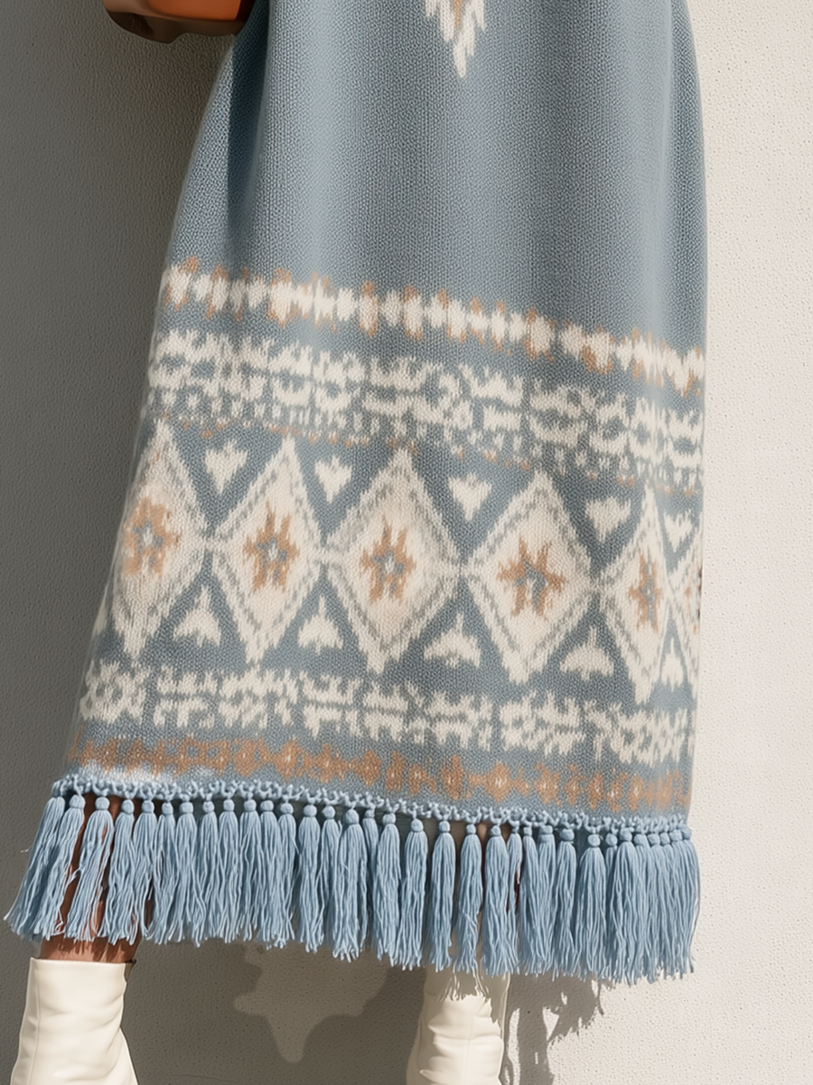 Ilyra – Maxi in Maglia Jacquard Fair Isle Abito