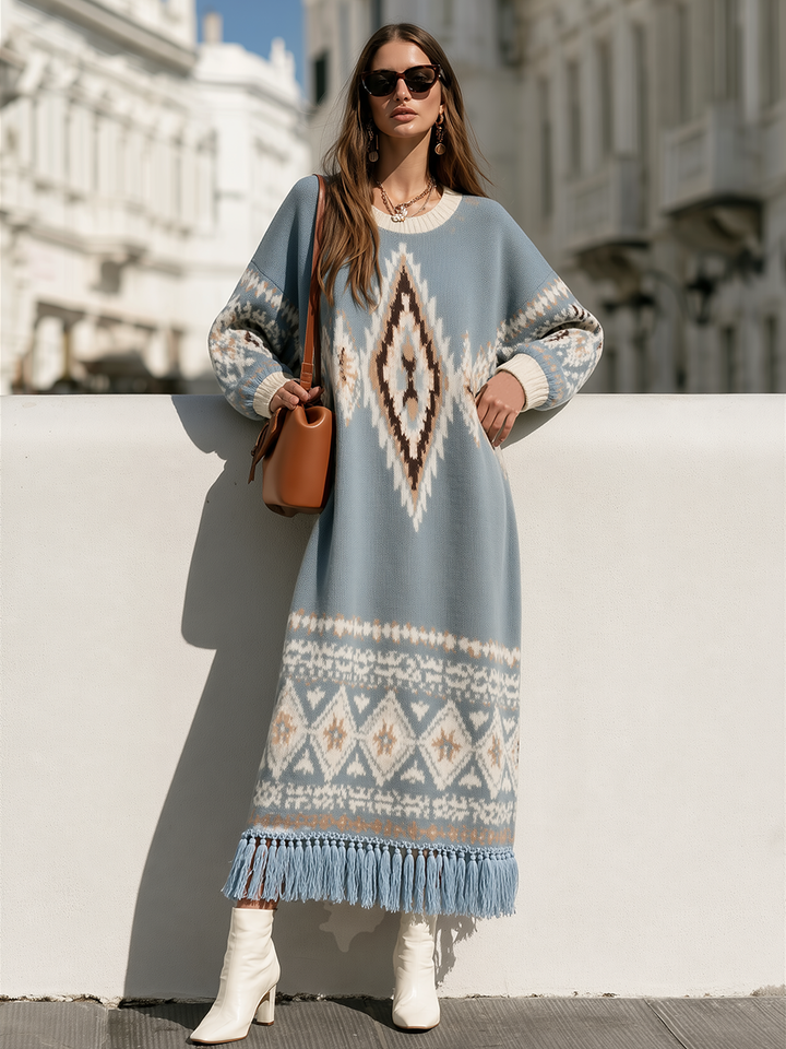 Ilyra – Maxi in Maglia Jacquard Fair Isle Abito