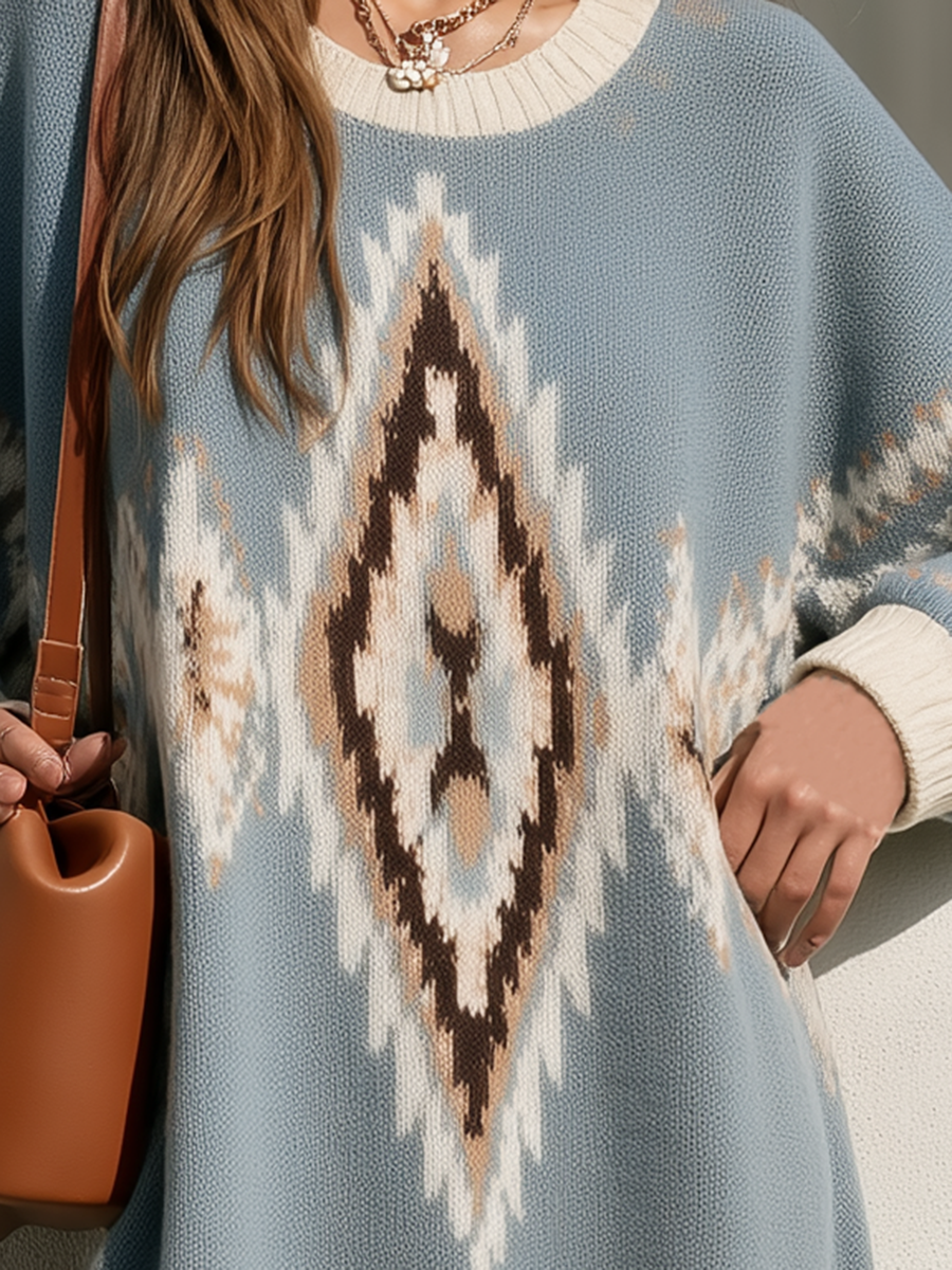Ilyra – Maxi in Maglia Jacquard Fair Isle Abito
