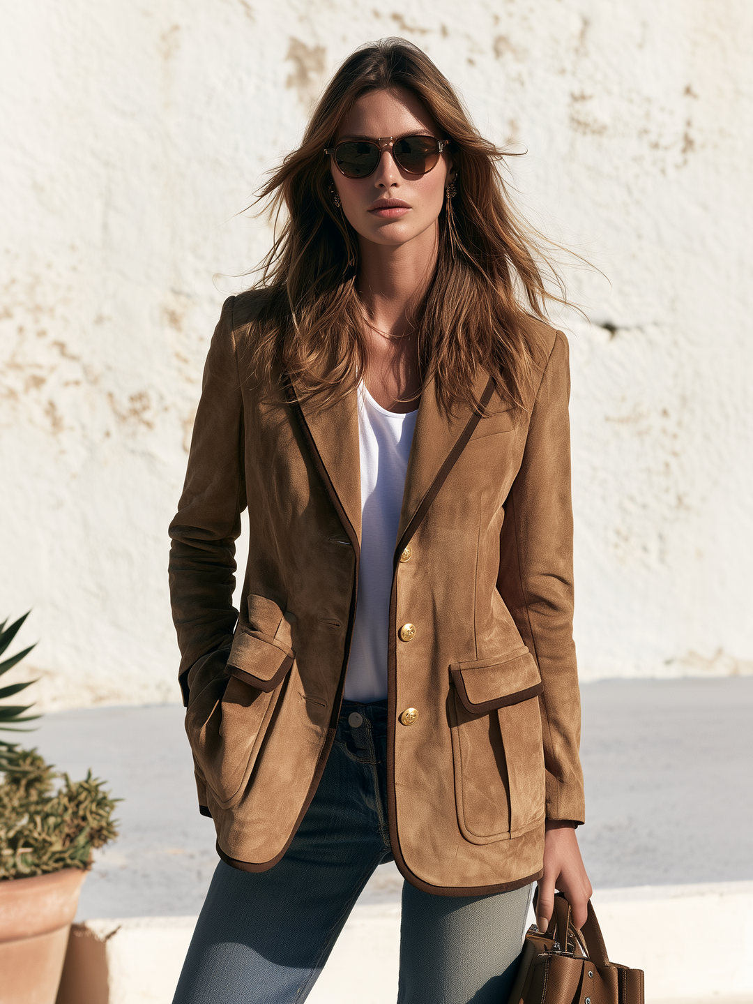 Relani – Bordo a Contrasto in Finta Pelle Scamosciata, Blazer