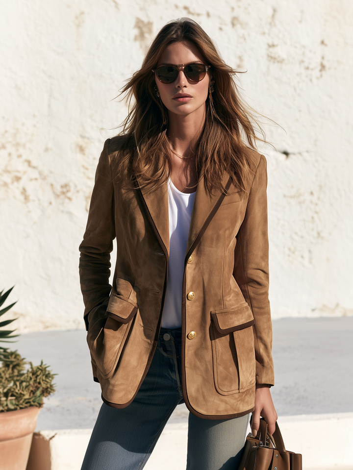 Relani – Bordo a Contrasto in Finta Pelle Scamosciata, Blazer