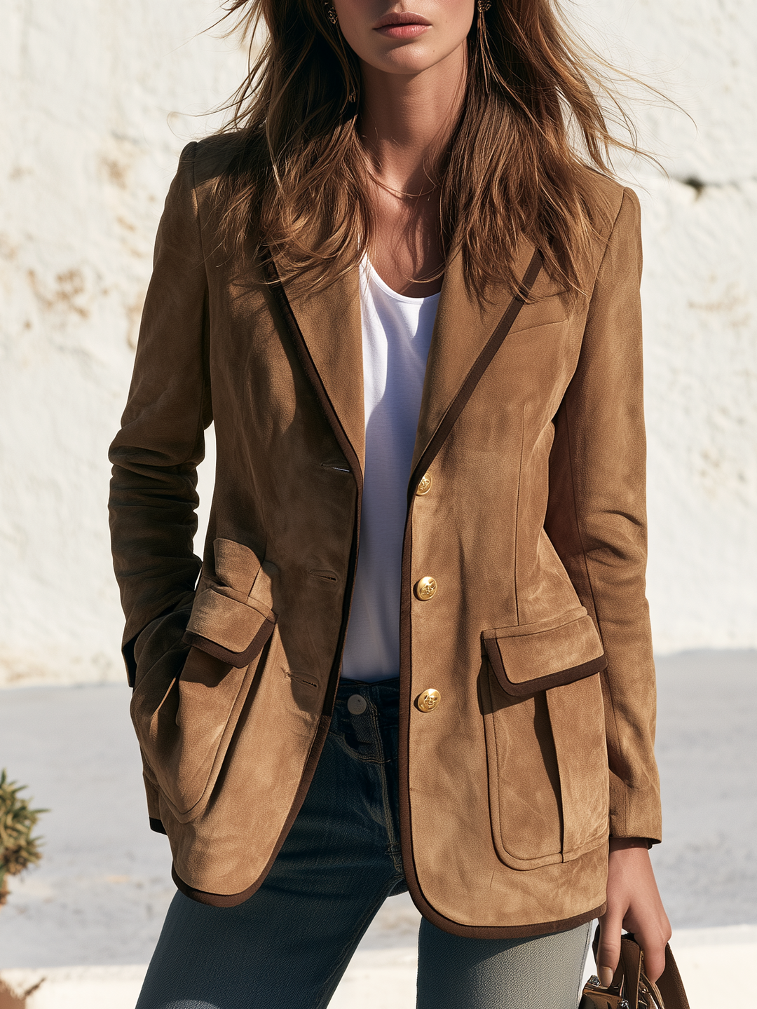 Relani – Bordo a Contrasto in Finta Pelle Scamosciata, Blazer