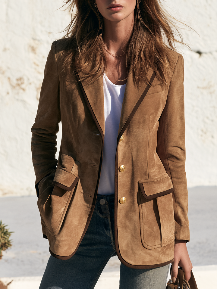 Relani – Bordo a Contrasto in Finta Pelle Scamosciata, Blazer