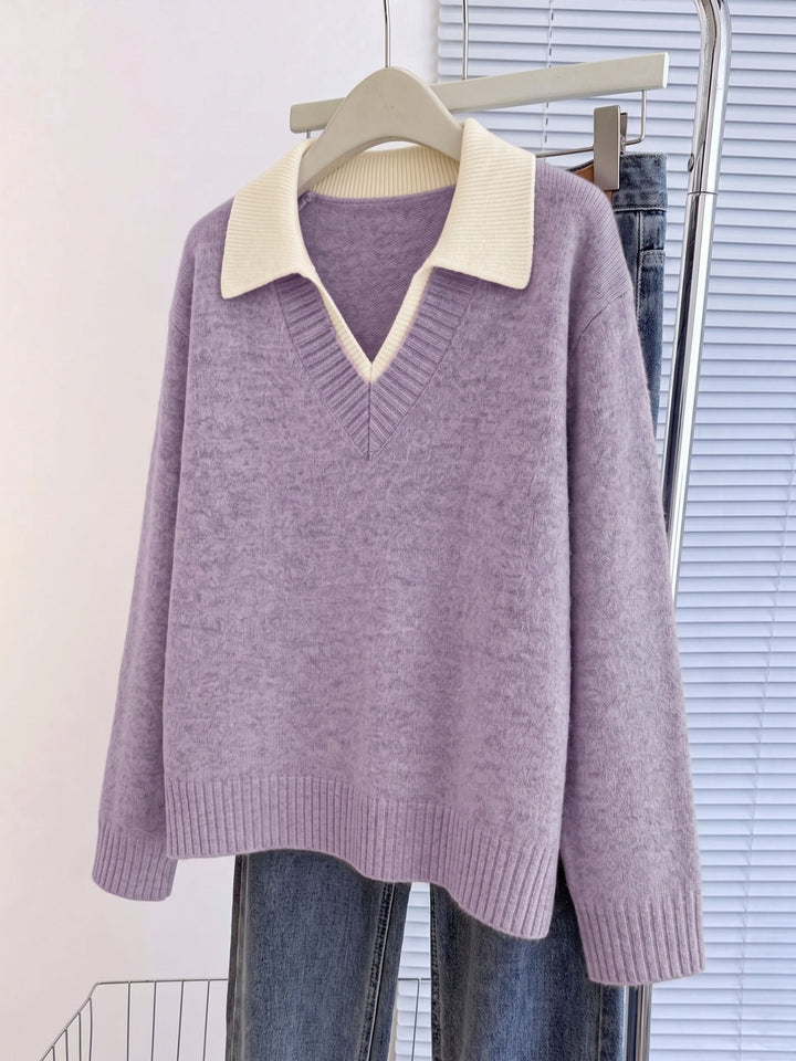 Cirelle – Colletto a Contrasto a Doppio Strato in Maglia, Maglione
