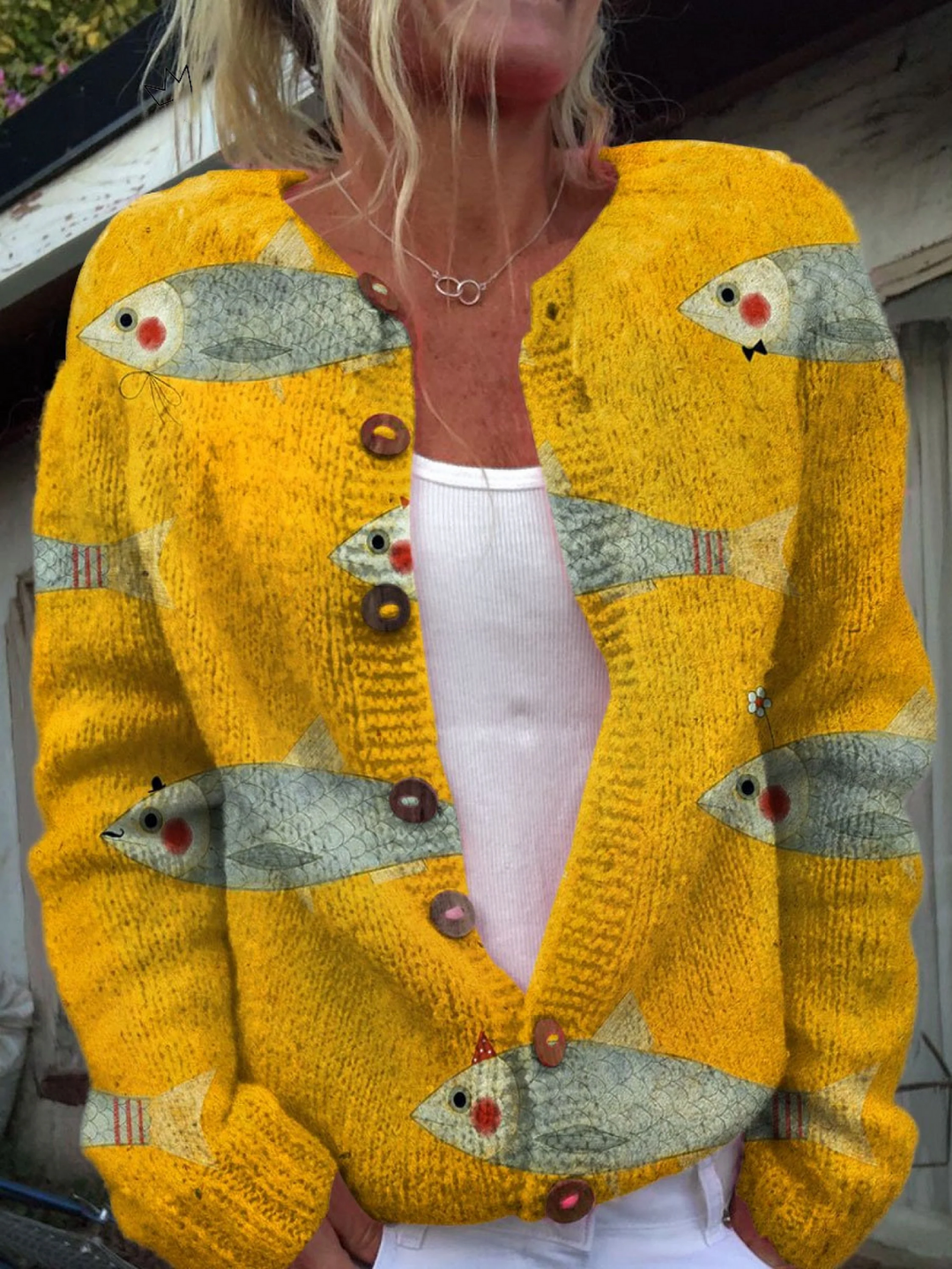 Vesara – Con Stampa di Pesci – In Maglia – Cardigan