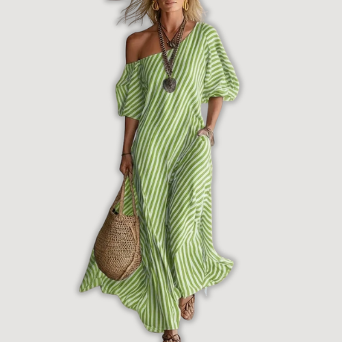 Avyra - Spalle Scoperte a Strisce, Abito Maxi